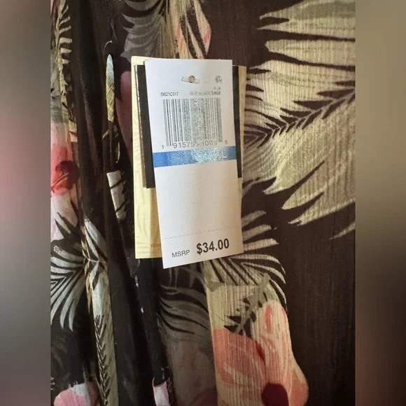 Miken Black and Pink Sheer Open Front cinch tie waist Swim Cover-Up Size XL - Picture 6 of 12